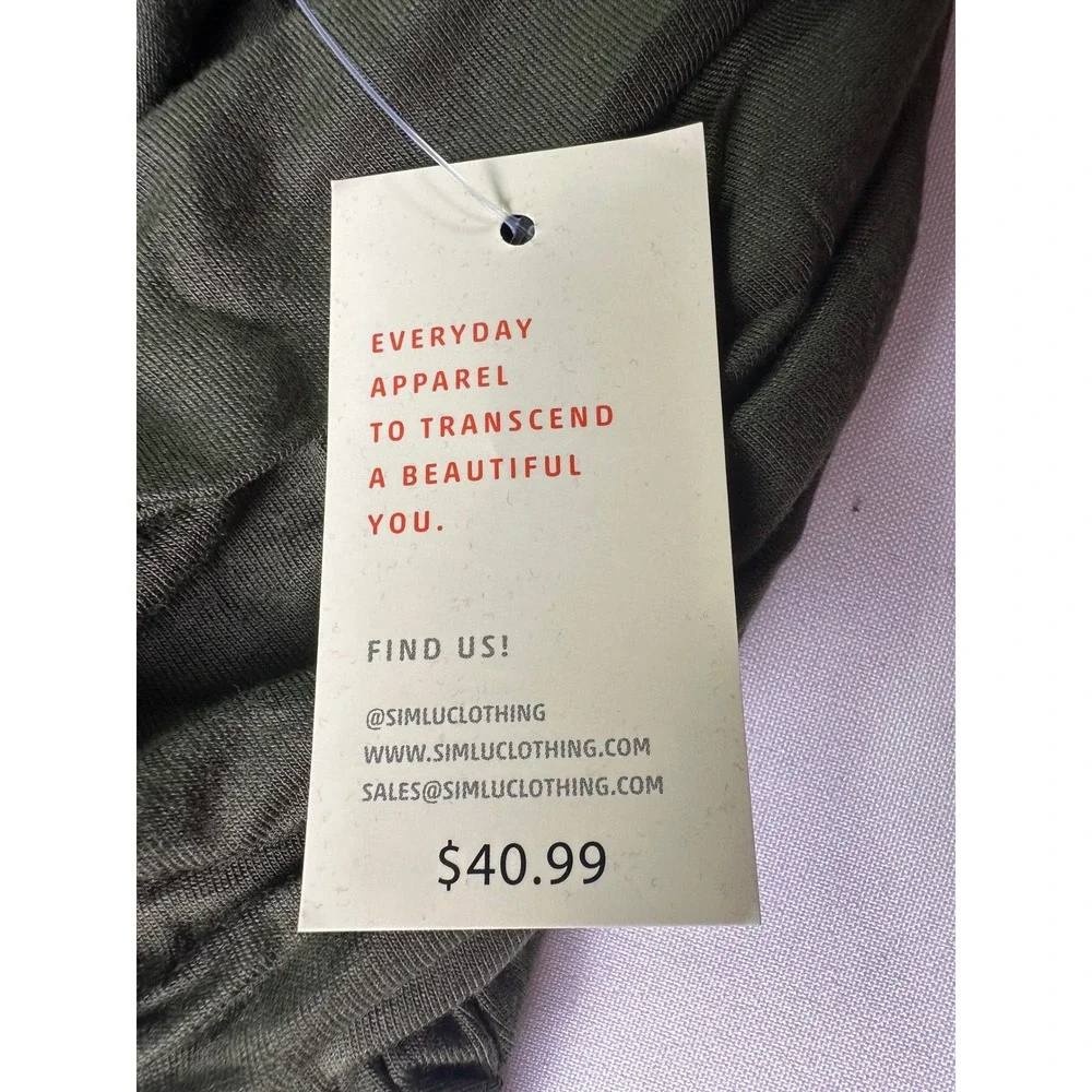 NWT Simlu Women's‎ 2X Olive Green Midi Skirt Pockets Foldover Ruched Waist Flowy